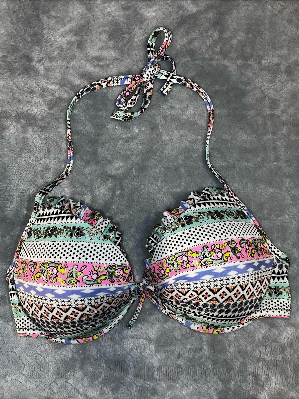 Victoria’s Secret Fabulous Bikini Top in colorful geometric bohemian print 36C